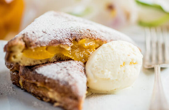 Spiced Apricot French Toastie with Vanilla and Jersey Cream Ice Cream