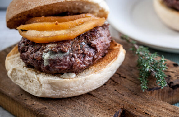 Venison Burgers with Roquefort & Quince Pickle