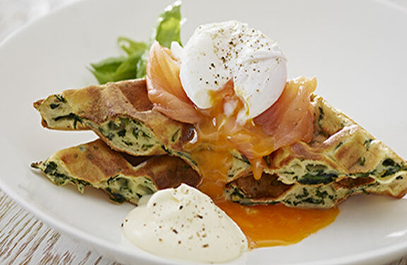 Spinach and Ricotta Waffles with Smoked Salmon