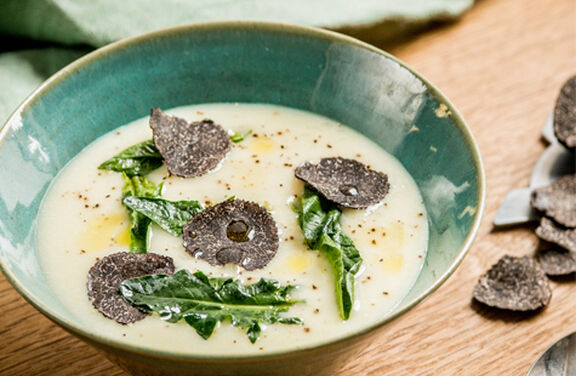 Chilled Leek and Potato Soup with Chive Crème Fraiche