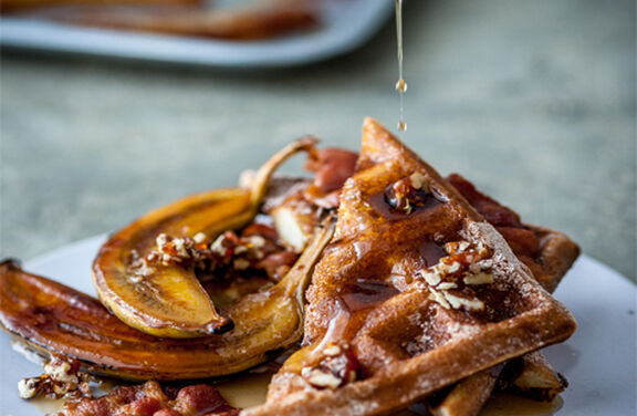 Cinnamon Waffles with Caramelised Bananas