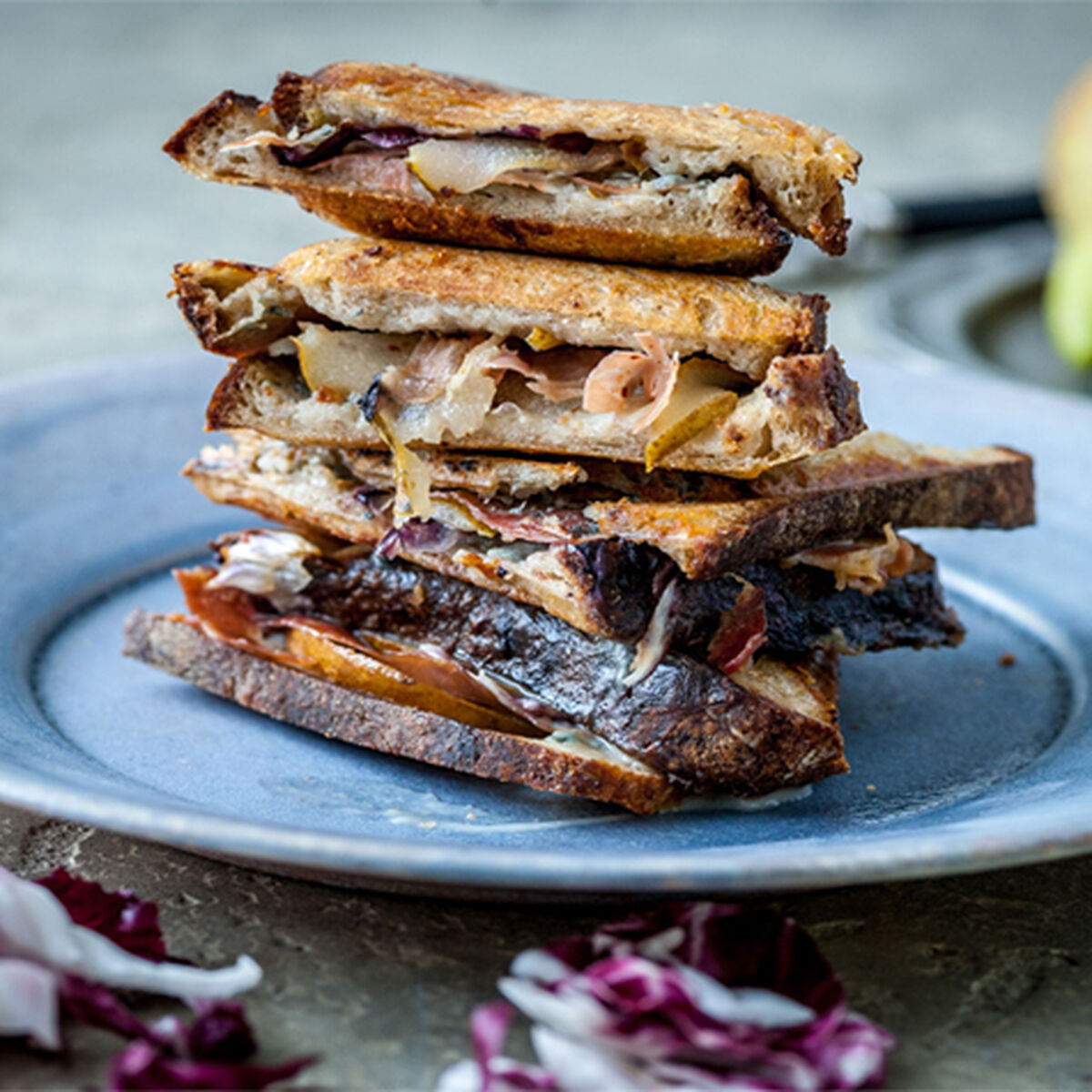 Gorgonzola, Prosciutto, Pear and Radicchio Toast-1