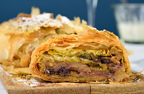Apple, Pistachio & Chocolate Strudel