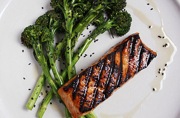 Soy & Miso Grilled Salmon with Lime & Sesame Broccoli