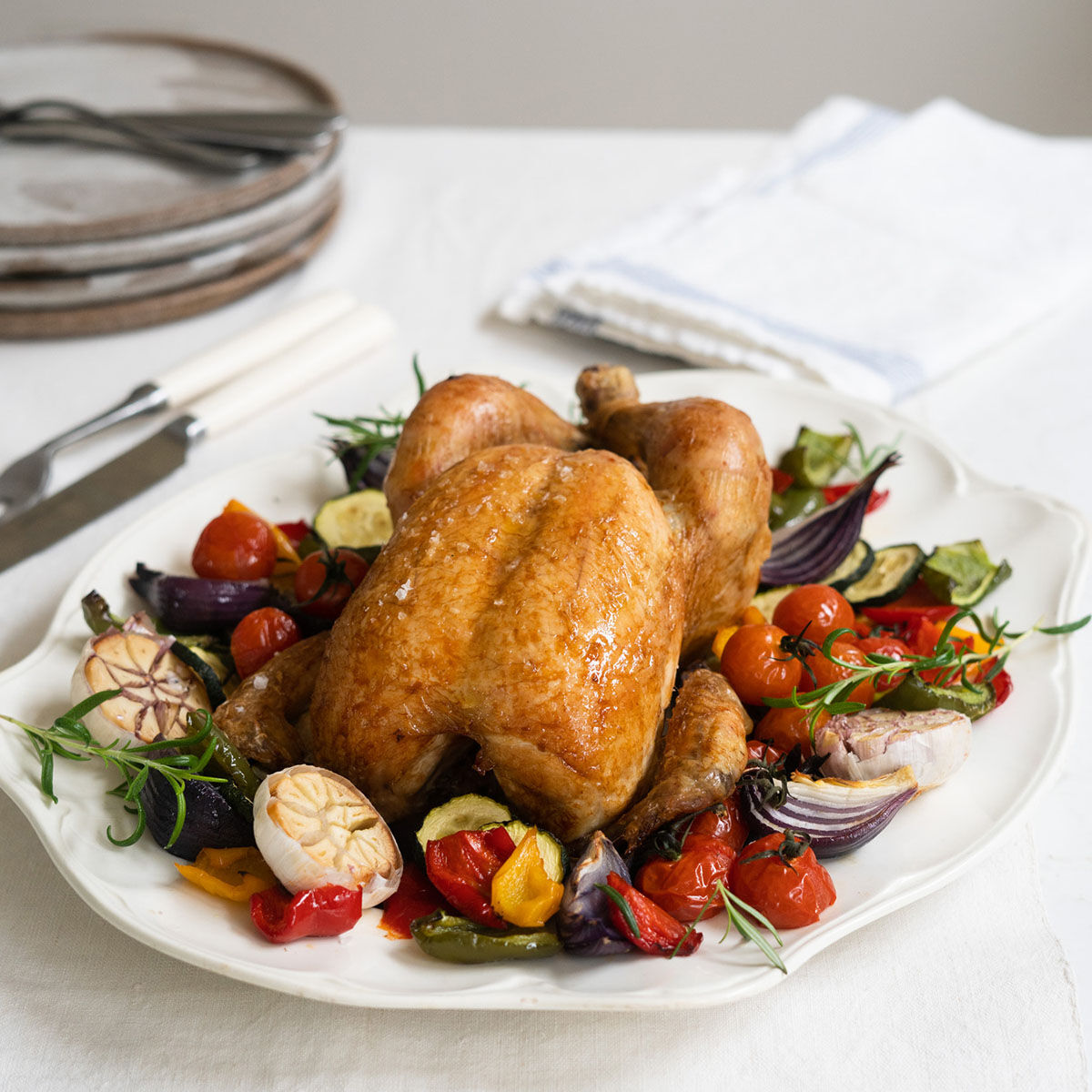 Roast Chicken with Mediterranean Vegetables