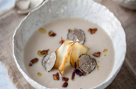 Artichoke & Chestnut Soup with Black Truffle Crème Fraiche